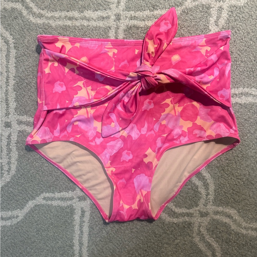 Large Pink Blooms Kortni Jeane Tie Up Front bottoms